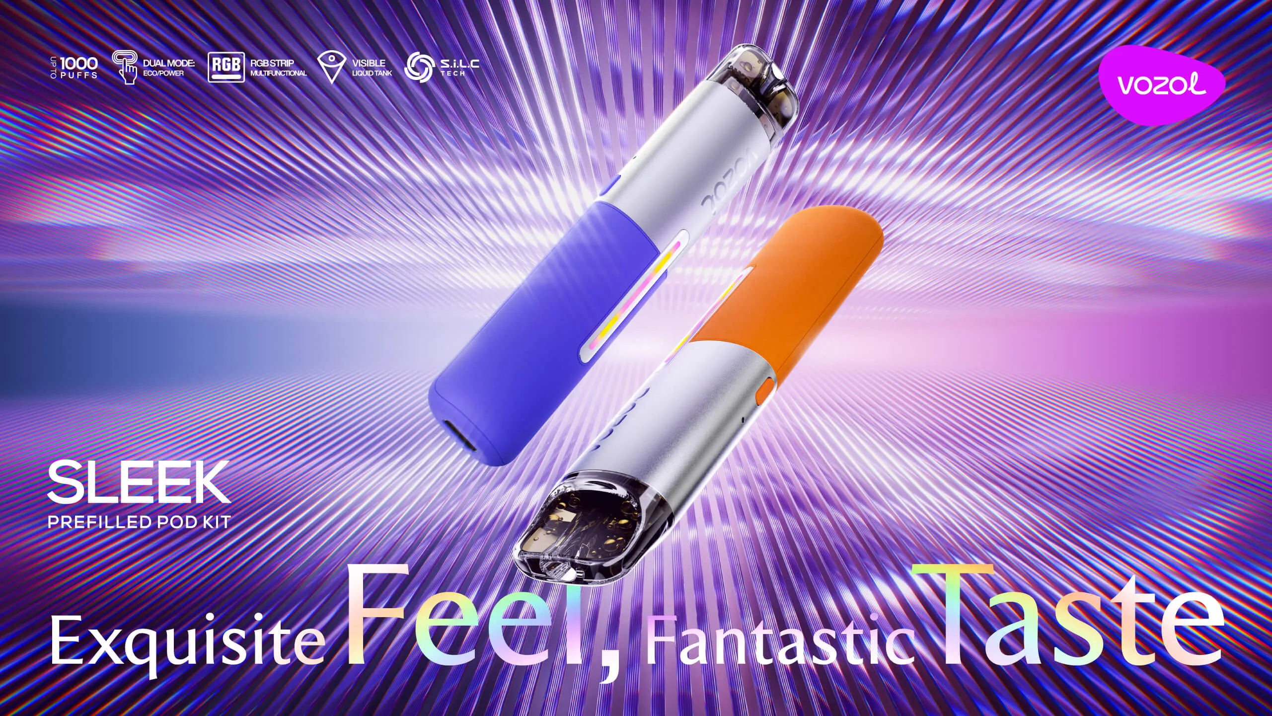 RELX vape, Vozol vape, sleek modern technology, digital screen vape - SLEEK - VOZOL