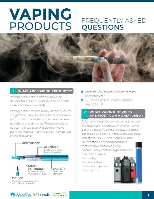 Vape FAQ icon, question and answer vape, information about vapes - Tobacco, Vaping & Cannabis – BC Lung Foundation