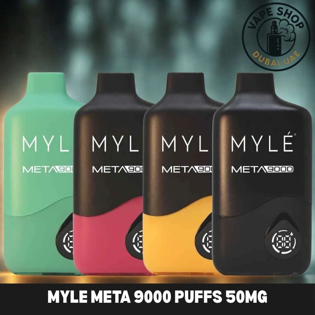 Person enjoying icy vape in Dubai, ultimate refreshment UAE, vape user in Al Barsha heat - MYLE Meta 9000 Puffs 50MG in Dubai - Buy Now