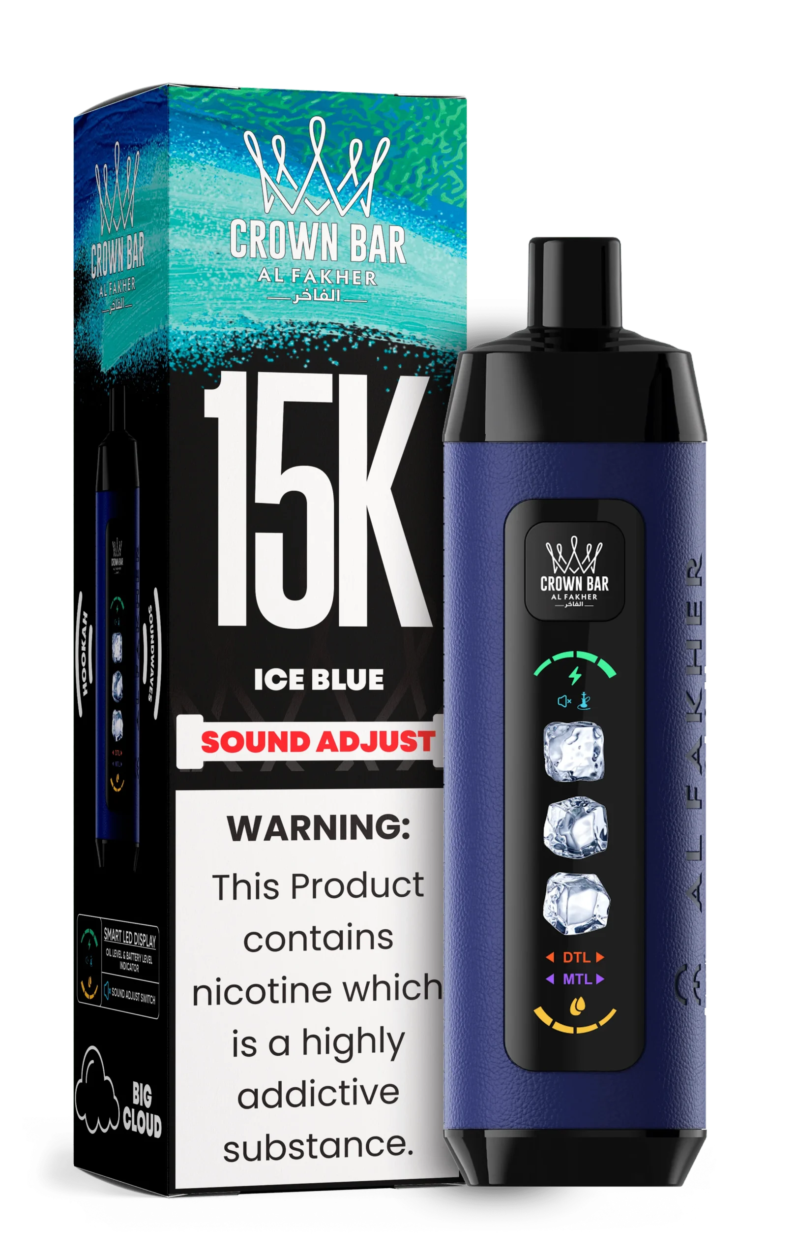 AL Fakher Crown Bar 15000 LED screen display, smart vape battery indicator, e-liquid level screen - Al Fakher Crown Bar 15K Disposable Vape | Only for £12.99