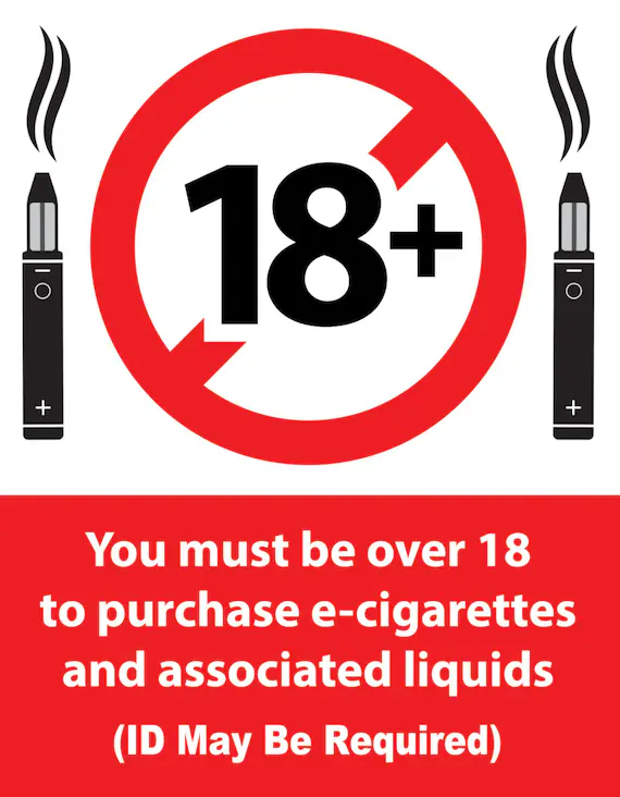Vaping age restriction 18+ UAE sign, adults only vape Emirates,
